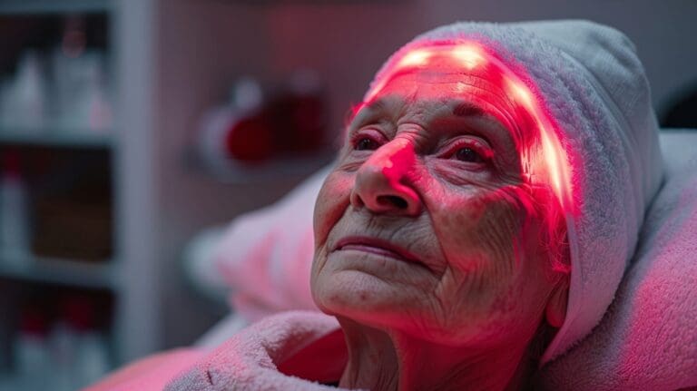 Older Woman using Red Light Therapy