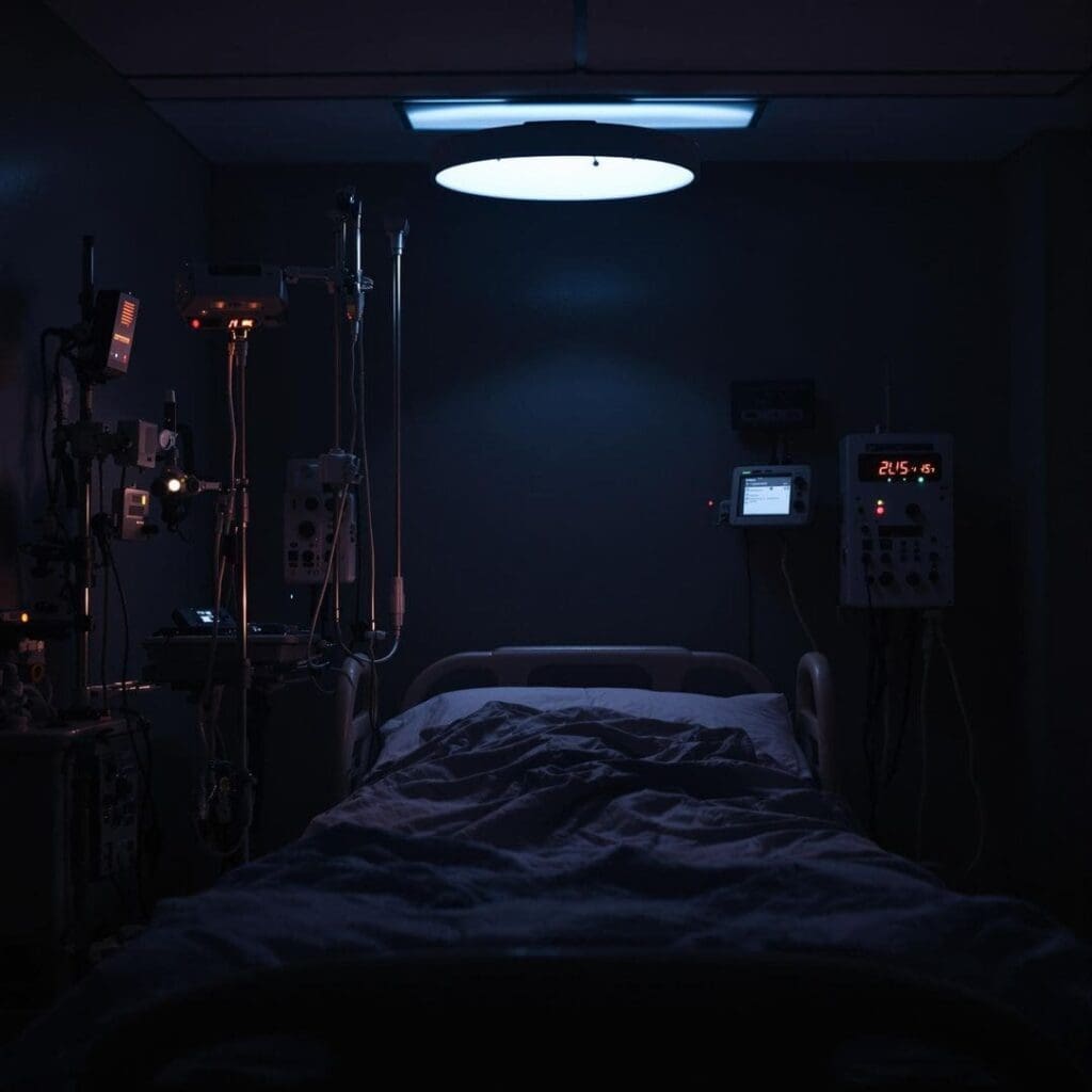 Stress Bed, in hospital, lights you cannot sleep under and ignored alarms.