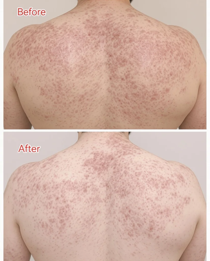 Red Light Therapy For Psoriasis - Illustration generated with AI for educational purposes. Not a real patient photo.